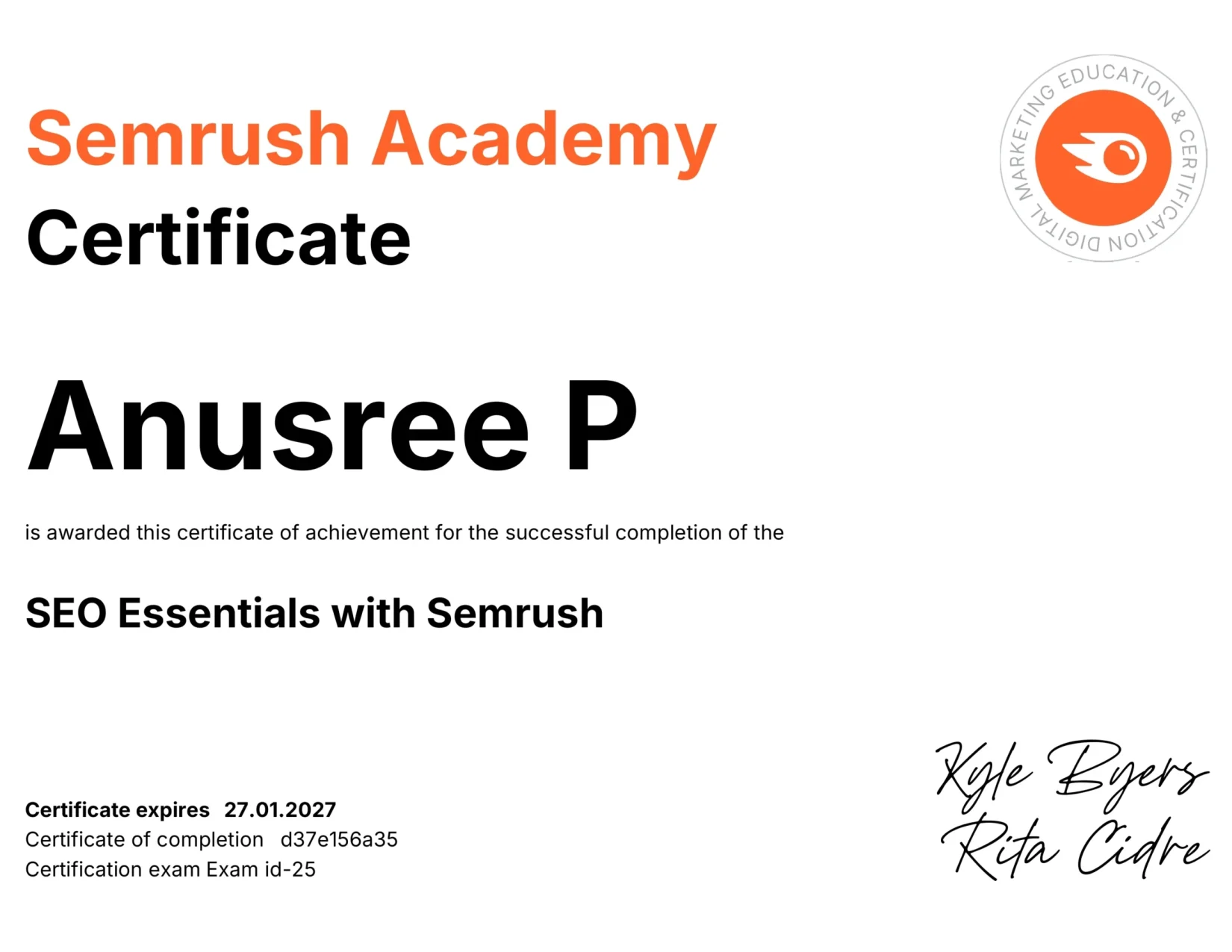 freelance digital marketer in kannur semrush certification